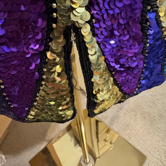 Vintage 1980s Sean Silk Sequined Cocktail Party Dress Size Small Pink Gold Blue - Picture 7 of 12